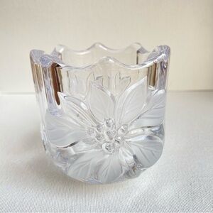 Mikasa Celebrations Poinsettia votive candle holder in clear and frosted glass